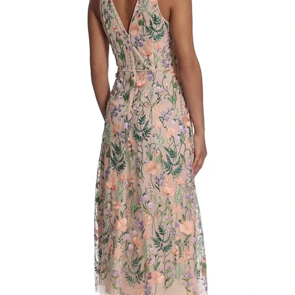 Maggy London Women's Floral Embroidered Halter Midi Dress with Back V-Neck - Picture 9 of 12